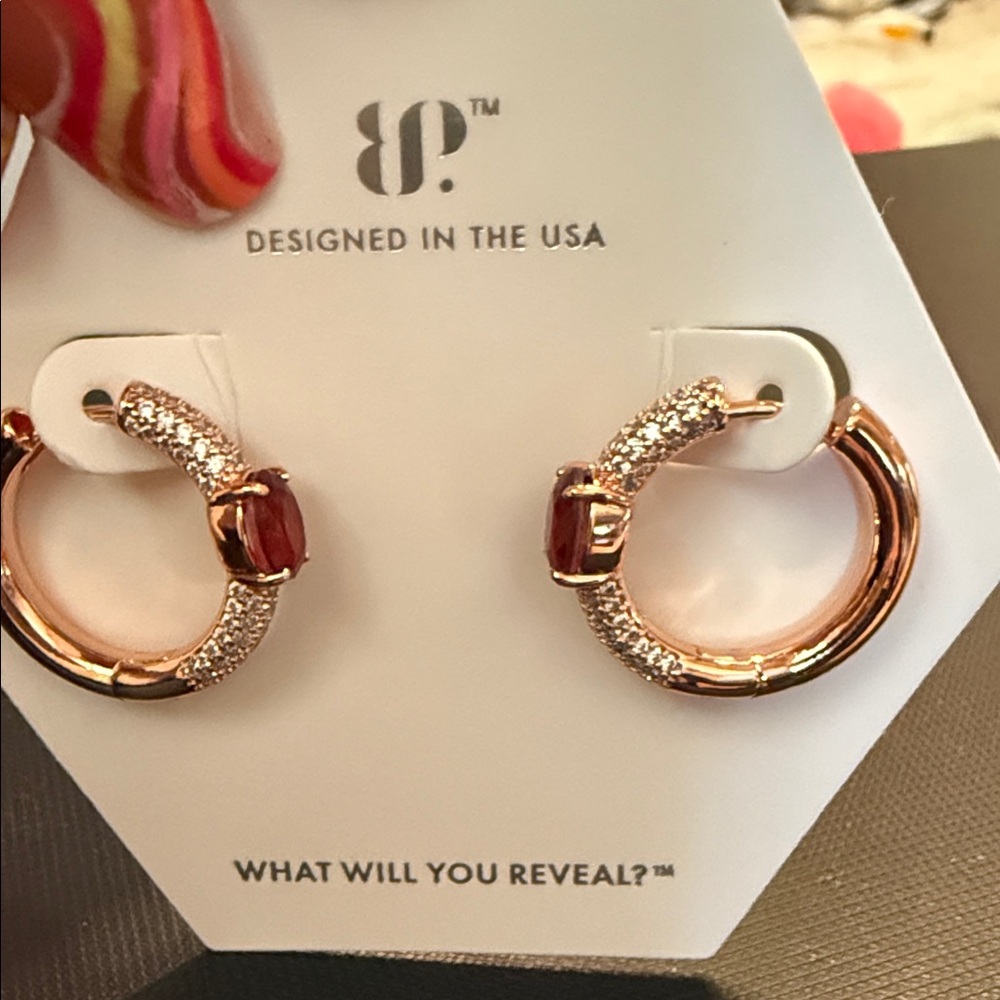 Elegant BP Rose Gold and Silver Hoop Earrings